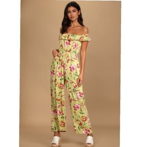 Lulu's Fierce Blooms Chartreuse Floral Off The Shoulder Jump…